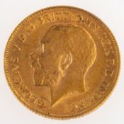 A George V Half Sovereign, bare bust, reverse.