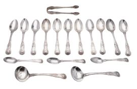 A 19th century matched part-canteen of silver flatware, King's pattern to include; 11 tablespoons,