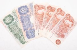 Four 10 shilling bank notes with others