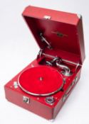 A Columbia Viva-Tonal Grafonla gramophone, with chrome plated fittings in a red vinyl case,