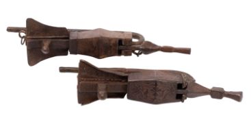 Two 18th century Tibetan Monastery locks, of traditional form and scroll decoration ,