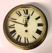 A brass bulkhead clock, loose bezel.