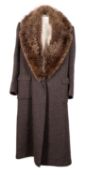 Harve Benard, a lady's grey barleycorn Harve Benard overcoat, with fur collar size 14,.