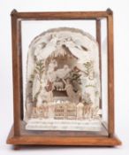 A late 19h century panoramic fold out Christmas card, possibly by Raphael Tuck, in a glazed case,
