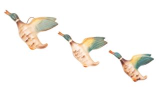 Three flying duck wall plaques, marked LS, MS and SS to reverse.