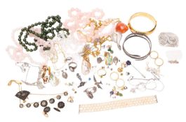 A small parcel of costume jewellery including a 9ct gold plated bangle etc.