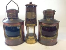 A pair of early 20th Century copper and brass 'Port' and 'Starboard' lamps.