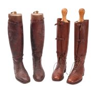 A pair of Ducker & Son red leather riding boots.