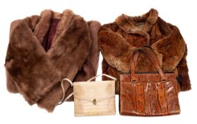 Two 20th Century fur coats together with a hat and stole.