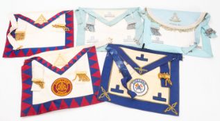 A collection of Masonic regalia, comprising two Rhodesia gilt Grand Lodge 50th Anniversary jewels,