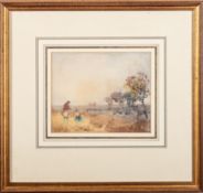 G J Filkin (19th century British school) - A figure walking down a country lane - Watercolour - 21