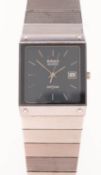Rado DiaStar a gentleman's wristwatch the square blue rectangular dial having raised baton numerals,