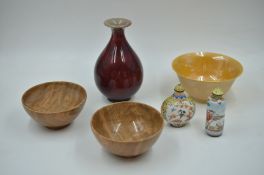 A Group of Bowls, Vases and Snuff Bottles