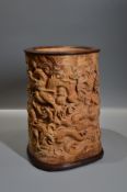 A Finely Carved Wood Dragon  Brushpot