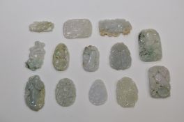 A Group of thirteen Carved pieces of Jadeite, 20th Century
