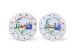 An Unusual Pair of 'famille rose' European Subject Plates, Qianlong,