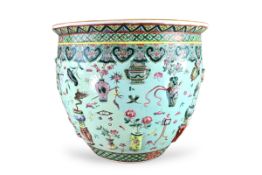 A Large 'famille rose' Jardiniere with Moulded Decoration, 19th century