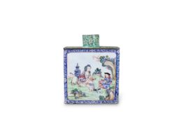 A Canton Enamel European Subject Caddy, Yongzheng/early Qianlong,
