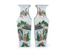 A Pair of 'famille verte' Vases with Figures 19th century,