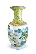 A Large 'famille rose' Landscape Vase, six character iron red seal mark of Qianlong, 19th century