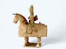 A Chinese Pottery Equestrian Group of a Warrior, Western Jin Dynasty