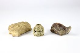 A Group of Three Yue and Yaozhou Celadon Animals, Southern Dynasties and later
