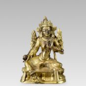 A Small Gilt Bronze seated figure of Green Tara, 18th century,