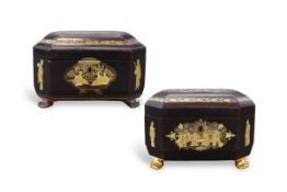 Two Chinese Export Gilt Lacquer Caddies, 19th century,