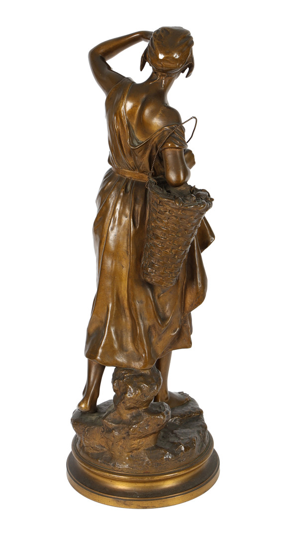 EUGENE LAURENT (FRENCH, 1832-1898) A BRONZE OF A YOUNG LADY WITH BASKET. - Image 3 of 6