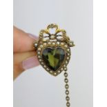 Edwardian 9ct Gold Green Paste and Pearl Heart Brooch