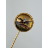 Antique Essex crystal horse and jockey stick pin brooch in gold