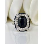 Outstanding Art Deco Sapphire and Diamond Platinum Cluster Panel Ring