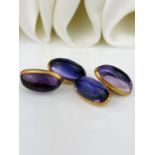 Antique 14ct Yellow Gold Cabochon Amethyst Cuff Links