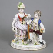 Kinderpaar als Gärtner - unterglasurblaue Frankenthal-Marke mit CT unter Kurhut, Porzellan, polychr