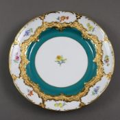 Dessertteller - Meissen, Porzellan, B-Form, Modellnummer 15501, partiell grüner Fond, glanz- und ma