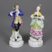 Ein Paar Miniaturfiguren "Flötenspieler" und "Sängerin" - 18. Jh., Porzellan, polychrom bemalt, gol