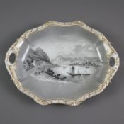 Henkelschale mit Schwarzlotmalerei - KPM Berlin, 1849-1870, Porzellan, glasiert, geschweifte Form m