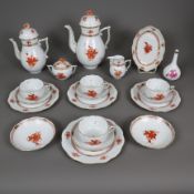 Kaffeeservice für 4 Personen - Herend, Ungarn, Porzellan, Dekor "Apponyi Orange" mit Goldakzenten,