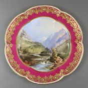 Bildteller mit Landschaftsmalerei - 19.Jh./um 1900, Porzellan, sechspassig geschweifte Form, im Spi