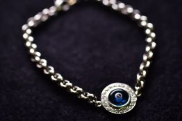18K WHITE GOLD DIAMOND SET EVIL EYE BRACELET 4.4G
