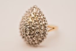 9K YELLOW GOLD DIAMOND PEAR SHAPED CLUSTER RING 1CT 7.2G