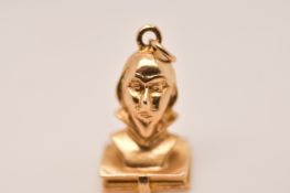 9K YELLOW GOLD THE WORKS OF SHAKESPEARE BUST CHARM WHICH OPENS TO REVEAL THE LIST OF WORKS 6.4G