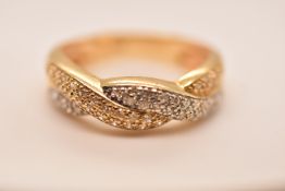 14K YELLOW GOLD DIAMOND CROSSOVER BAND RING 0.26CT 3.5G