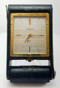Jaeger Lecoultre Travel Desk Alarm Clock 8 Day Manual Central Wind c1920 Leather Cover Case in Blue