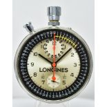 Longines Large Stainless Steel Split Second Chronograph Pocket Watch with Date and 1/10 Second Indic