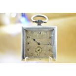 Longines Art Deco Rare Square Pocket Watch Silver .900 c.1911 Manual Wind Arabic Numerals