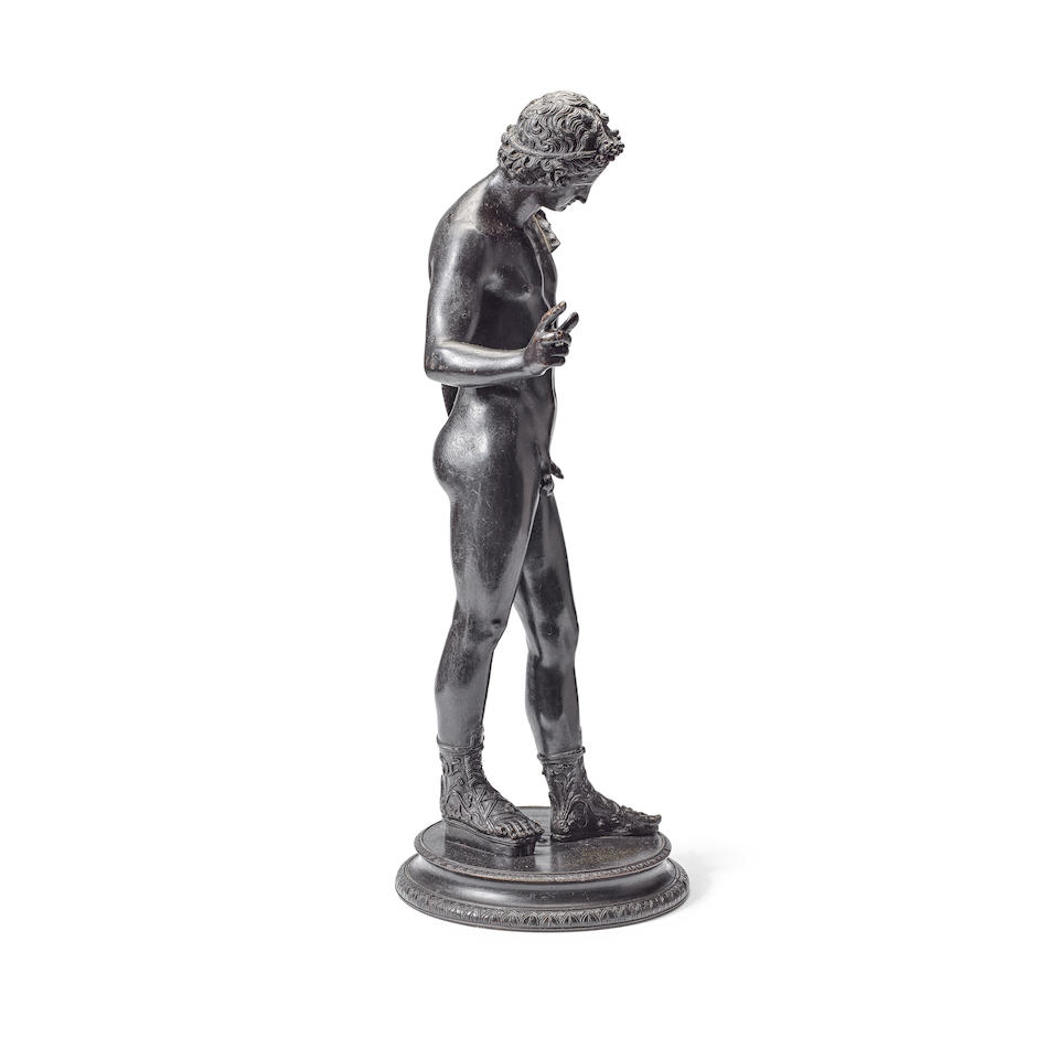 A late 19th century Italian patinated bronze figure of Narcissus After the antique, the cast by ... - Image 3 of 5