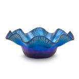 TIFFANY STUDIOS BLUE FAVRILE GLASS BOWL New York, New York, early 20th century, incised mark '19...
