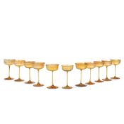 ELEVEN TIFFANY STUDIOS GOLD FAVRILE WINE GLASSES New York, New York, early 20th century, all wit...