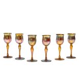 SIX TIFFANY STUDIOS GOLD FAVRILE WINE GLASSES New York, New York, early 20th century, all with i...
